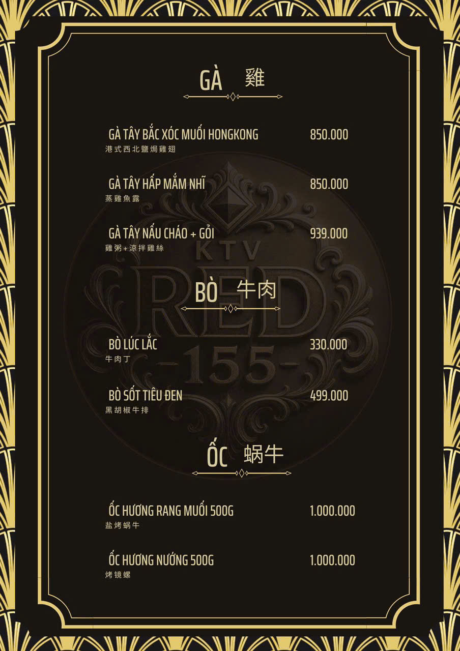 Menu KTV Red 155 Nguyễn Văn Cừ Quận 5 Booking