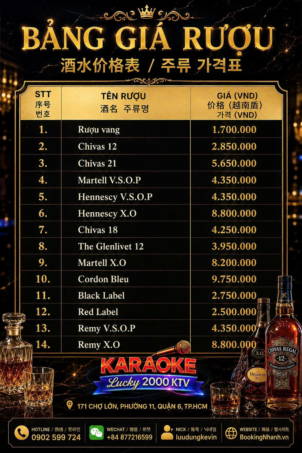 Bảng Giá Rượu Lucky 2000 KTV Quận 6