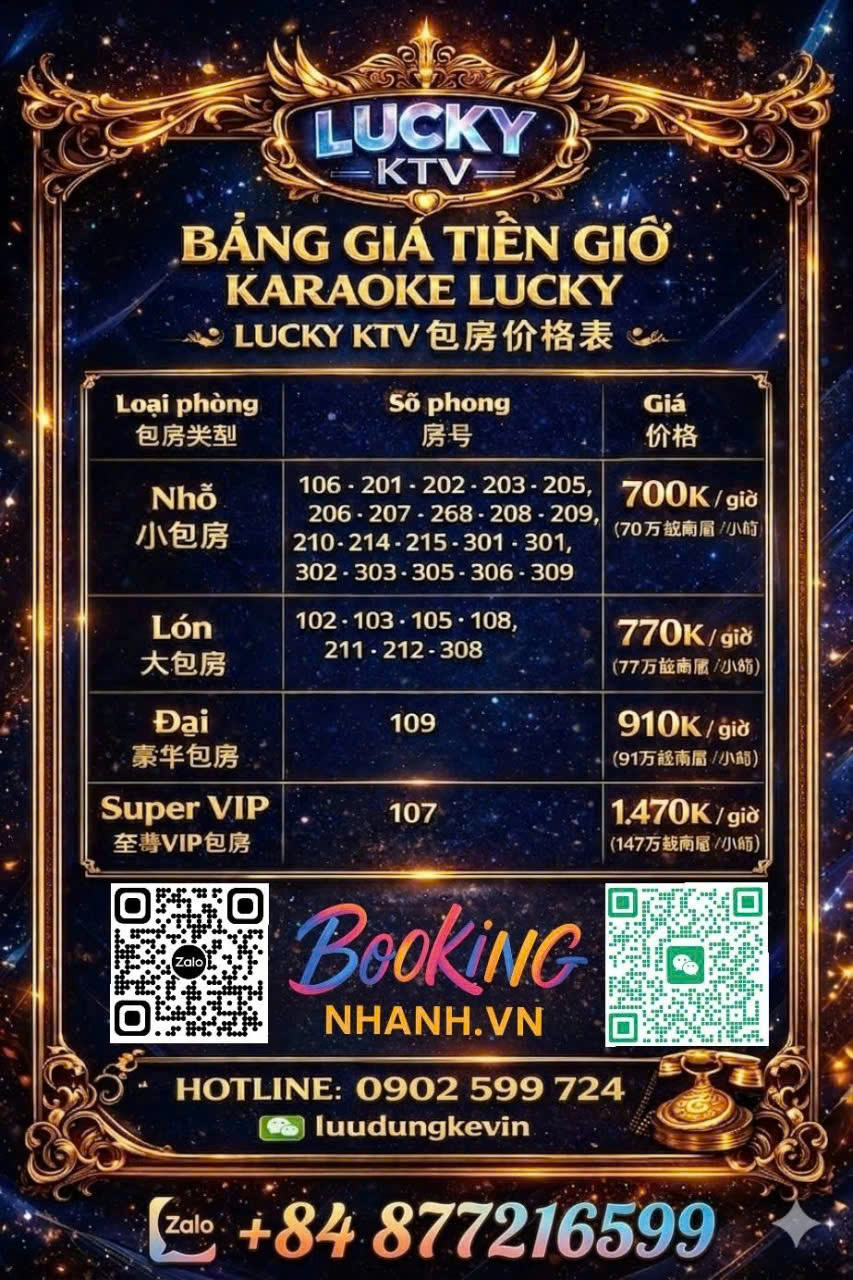 Bảng Giá Tiền Phòng Hát Lucky 2000 KTV Karaoke