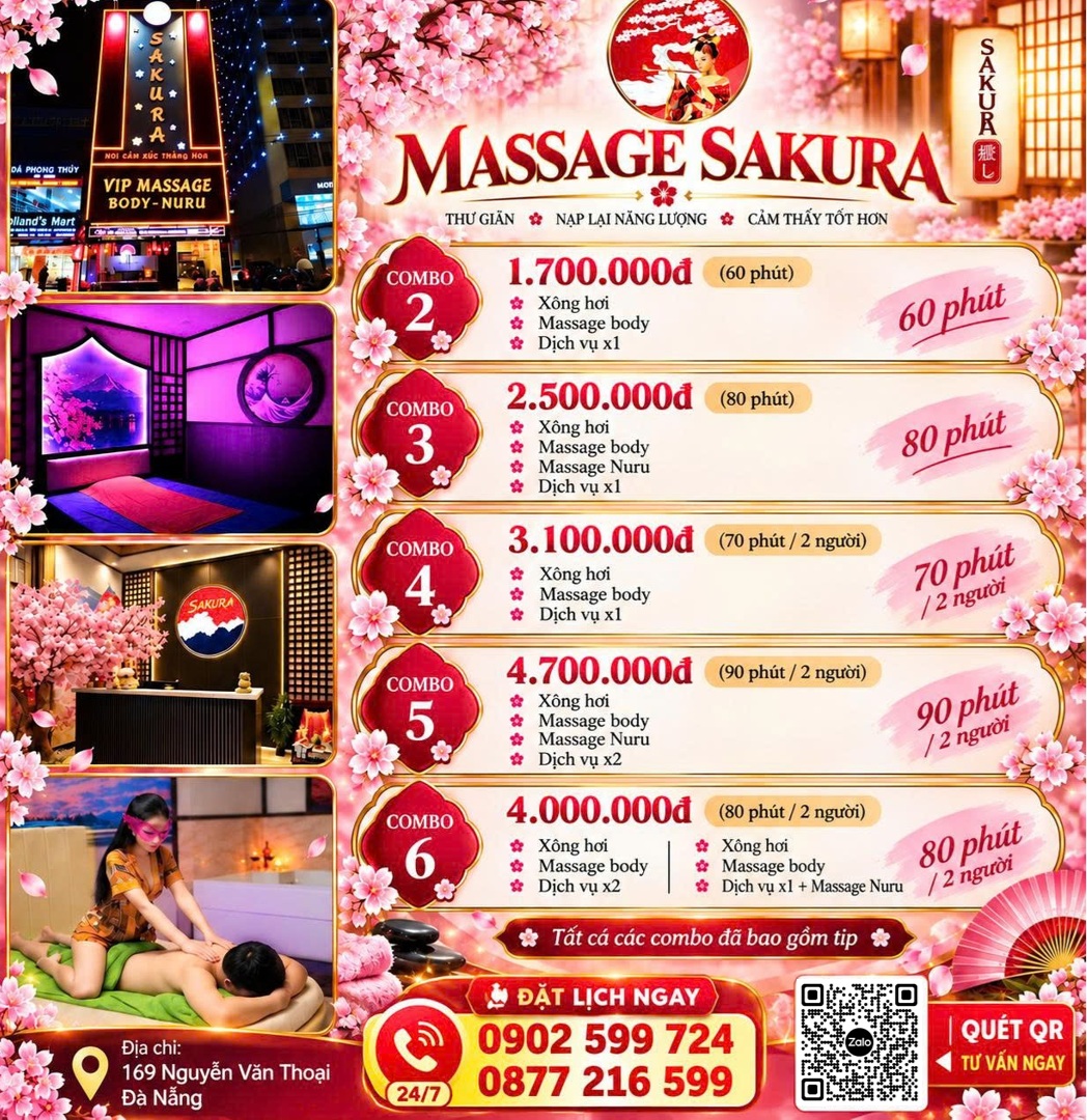 Bảng Giá Massage Sakura Đà Nẵng 169 Nguyễn Văn Thoại