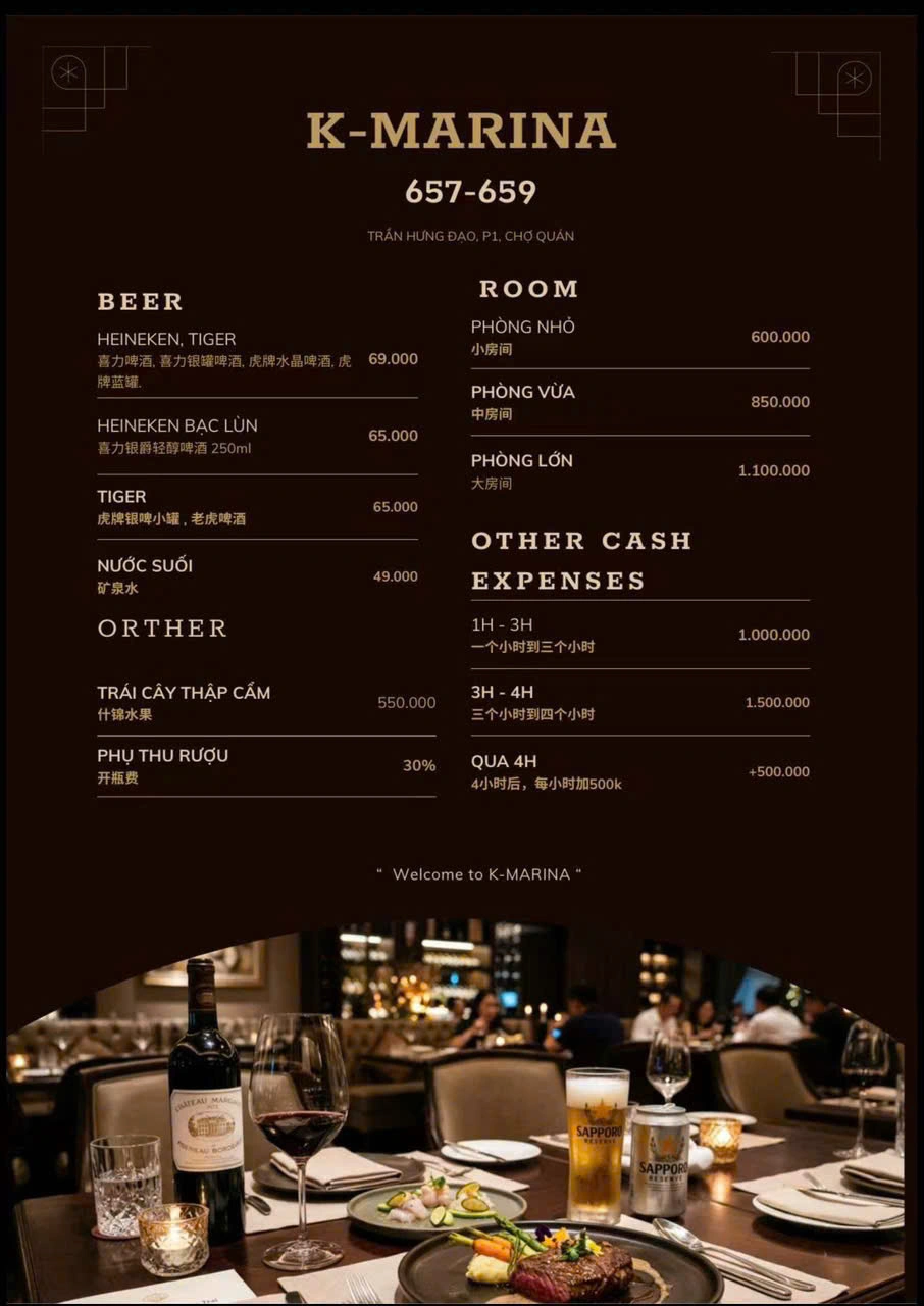 Menu Thực Đơn Karaoke K-Marina KTV