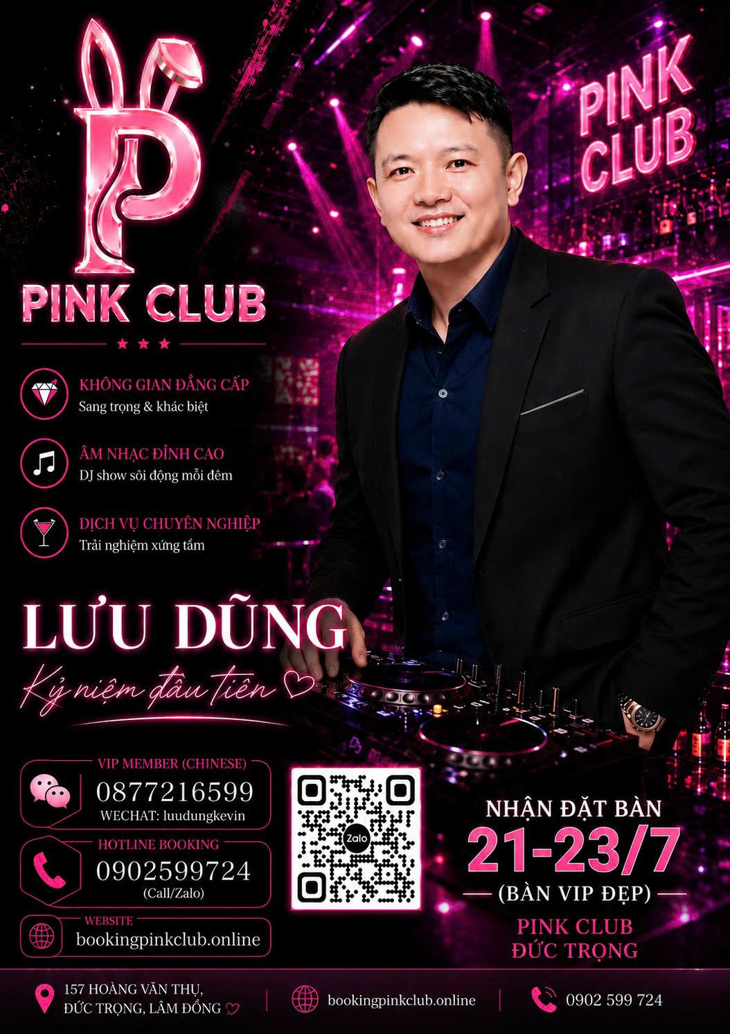 Booking Manager Đặt Bàn Đẹp Pink Club Đức Trọng