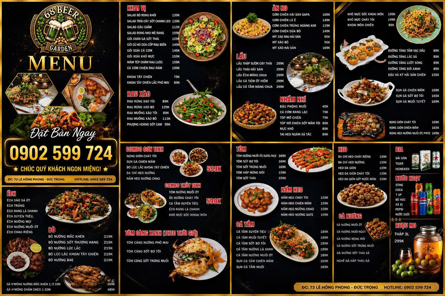 Menu 68 Garden Đức Trọng Thực Đơn