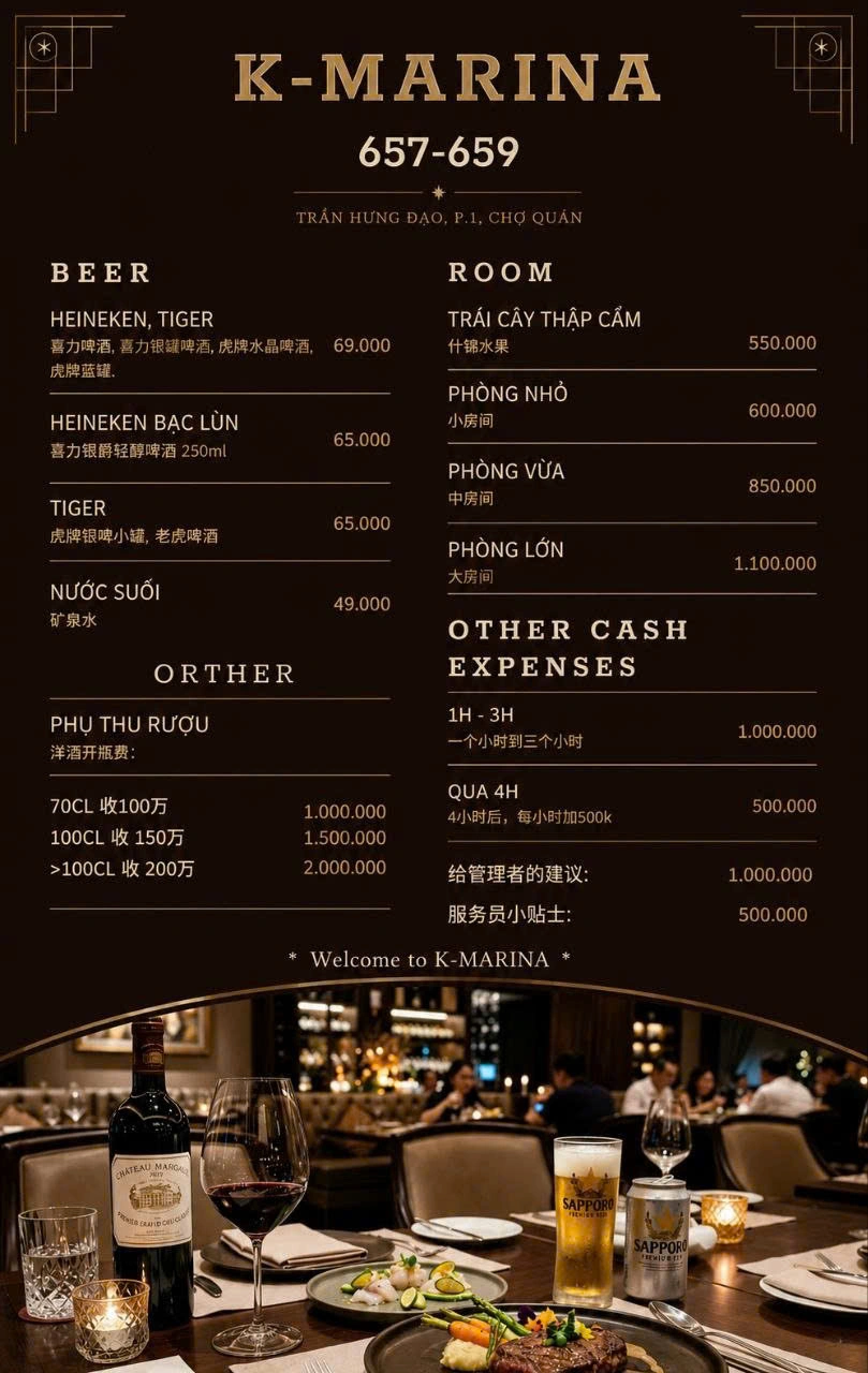 Menu Thực Đơn Karaoke K-Marina KTV