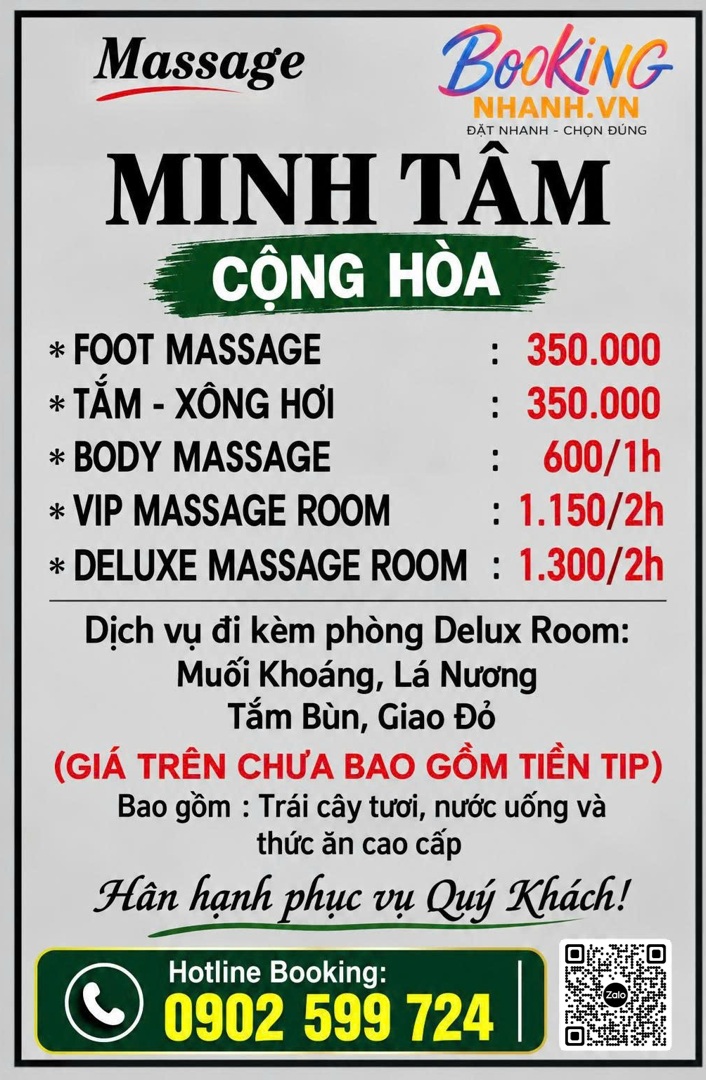 Booking Giá Vé Phòng Massage Minh Tâm Cộng Hòa