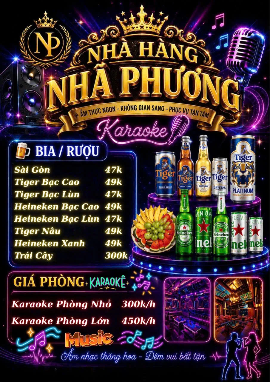 Menu và đồ uống tham khảo tại Karaoke Nhã Phương