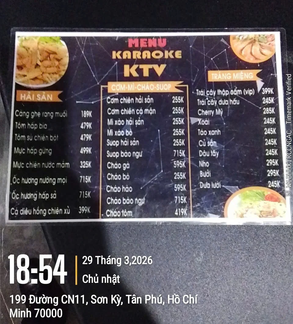 Menu và đồ uống tham khảo tại Karaoke Monaco