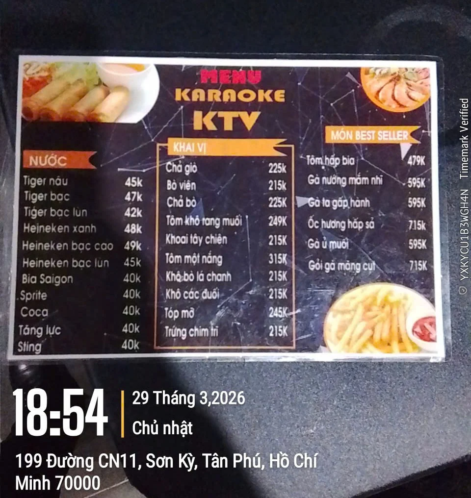 Menu và đồ uống tham khảo tại Karaoke Monaco