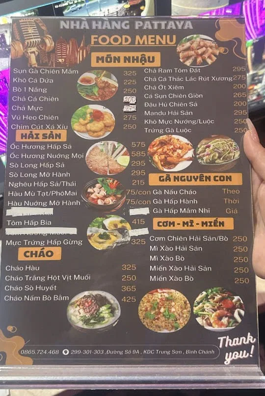 Menu và đồ uống tham khảo tại Karaoke Pattaya