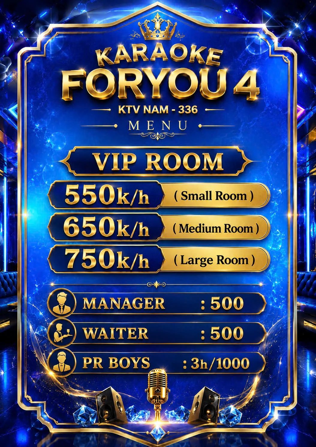 Menu và đồ uống tham khảo tại For You 4 KTV