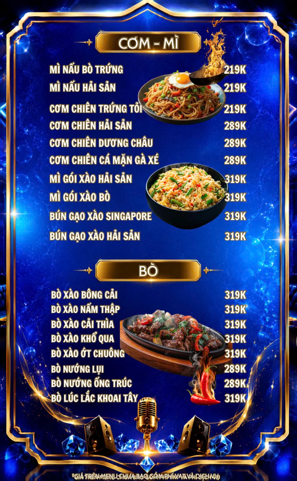 Menu và đồ uống tham khảo tại For You 4 KTV