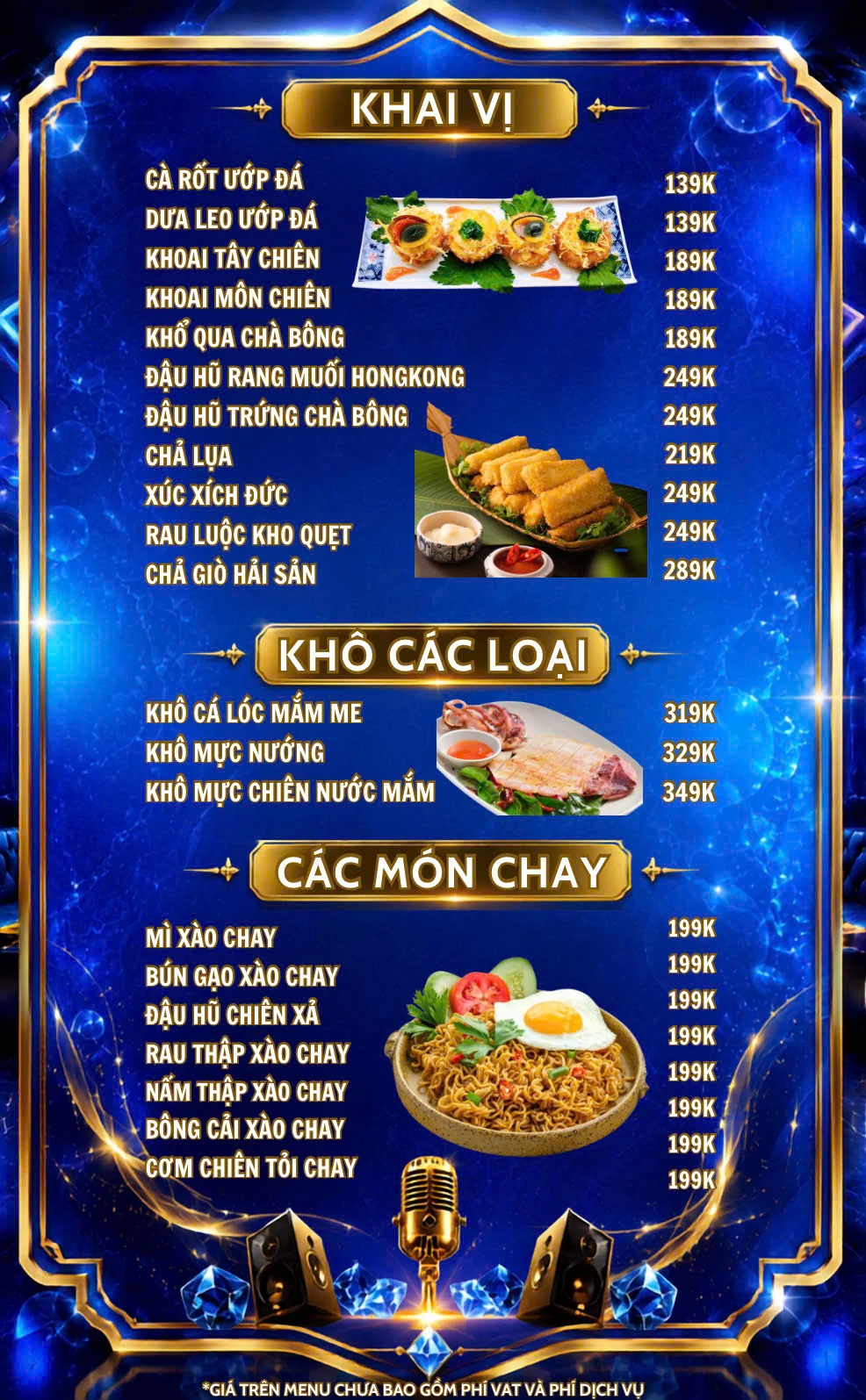 Menu và đồ uống tham khảo tại For You 4 KTV