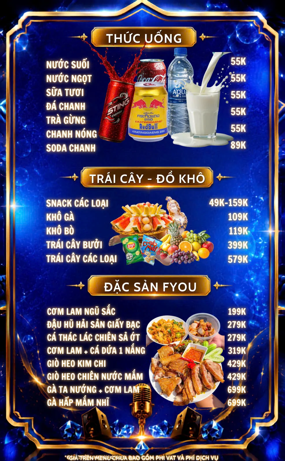 Menu và đồ uống tham khảo tại For You 4 KTV