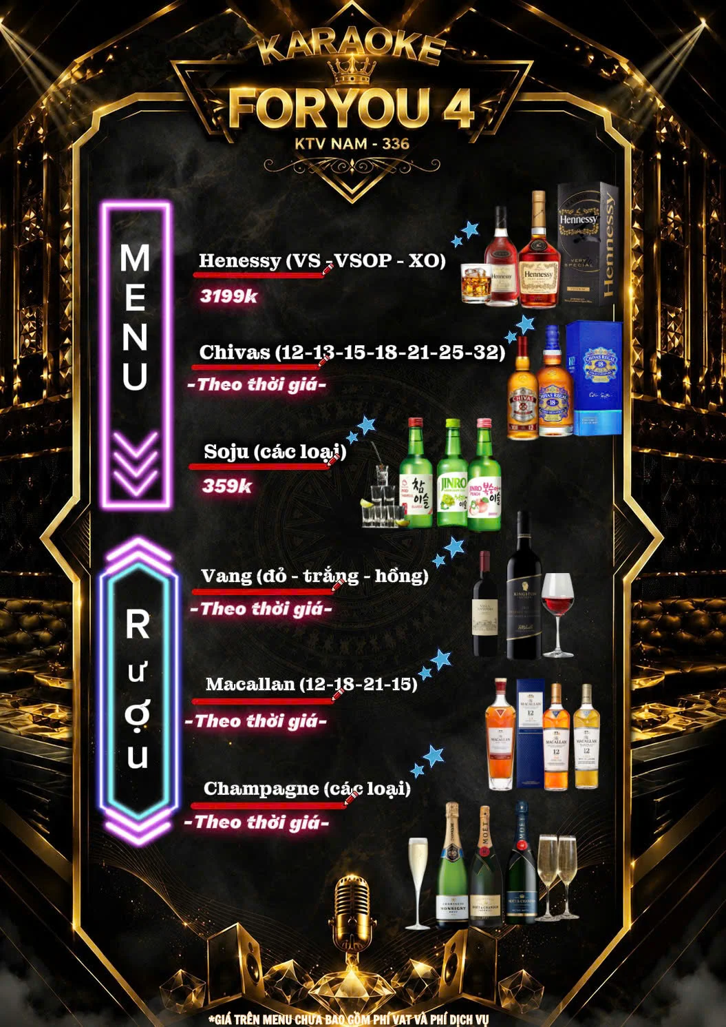 Menu và đồ uống tham khảo tại For You 4 KTV