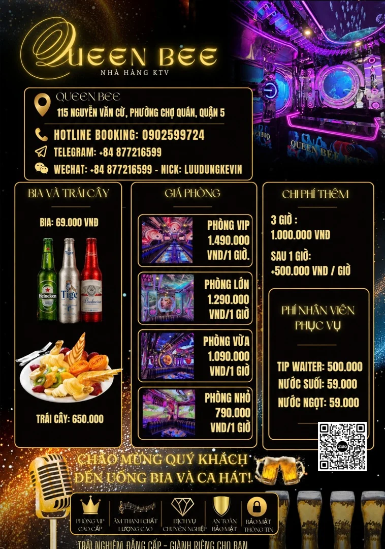 Menu và đồ uống tham khảo tại Karaoke Queen Bee