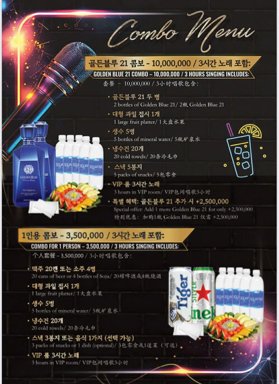 Menu và đồ uống tham khảo tại Karaoke KTV 127