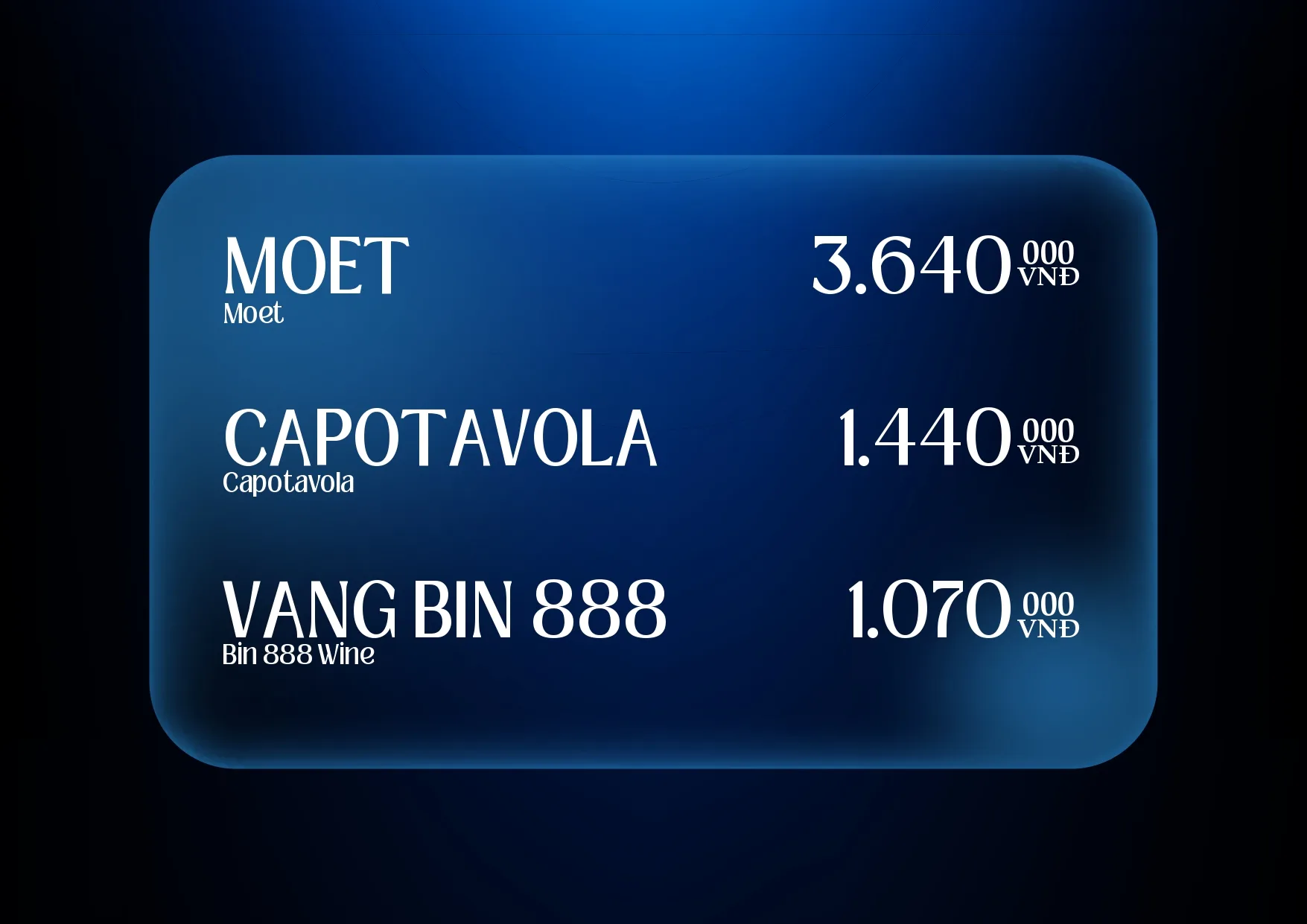 Menu và đồ uống tham khảo tại Karaoke Limited