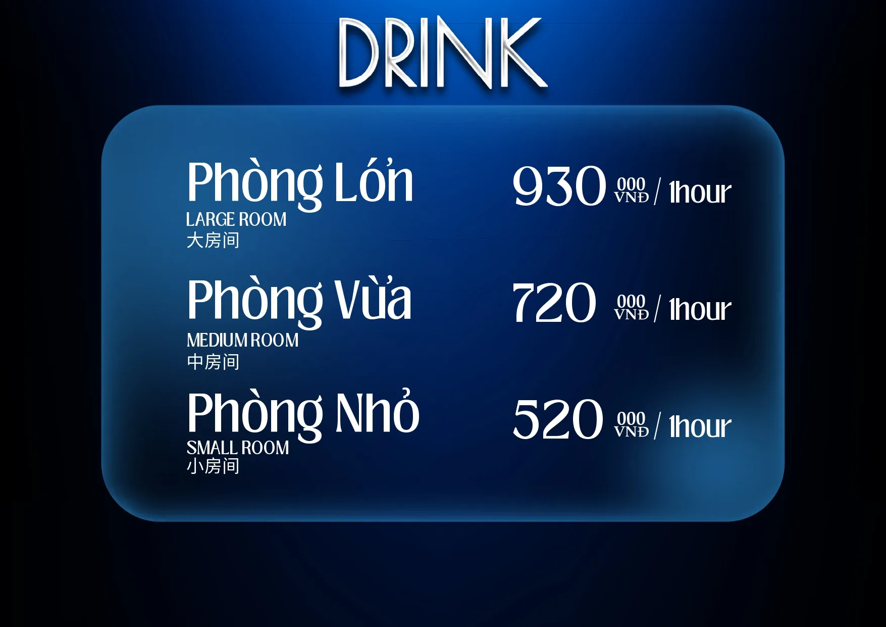 Menu và đồ uống tham khảo tại Karaoke Limited