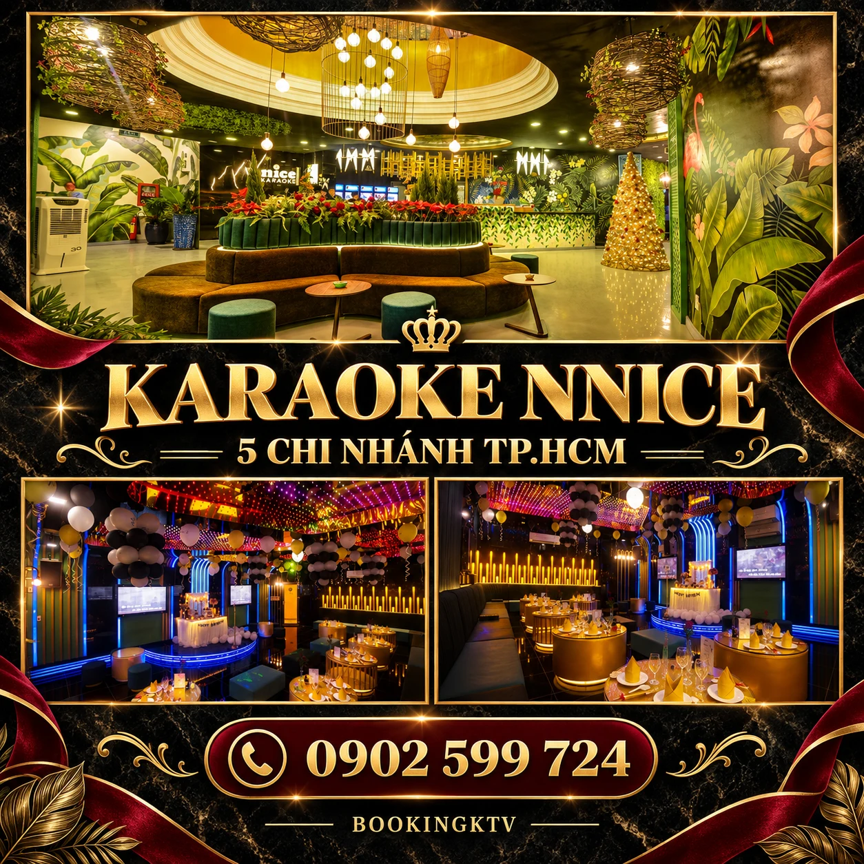 Karaoke Nnice – sảnh xanh và phòng tiệc trần LED