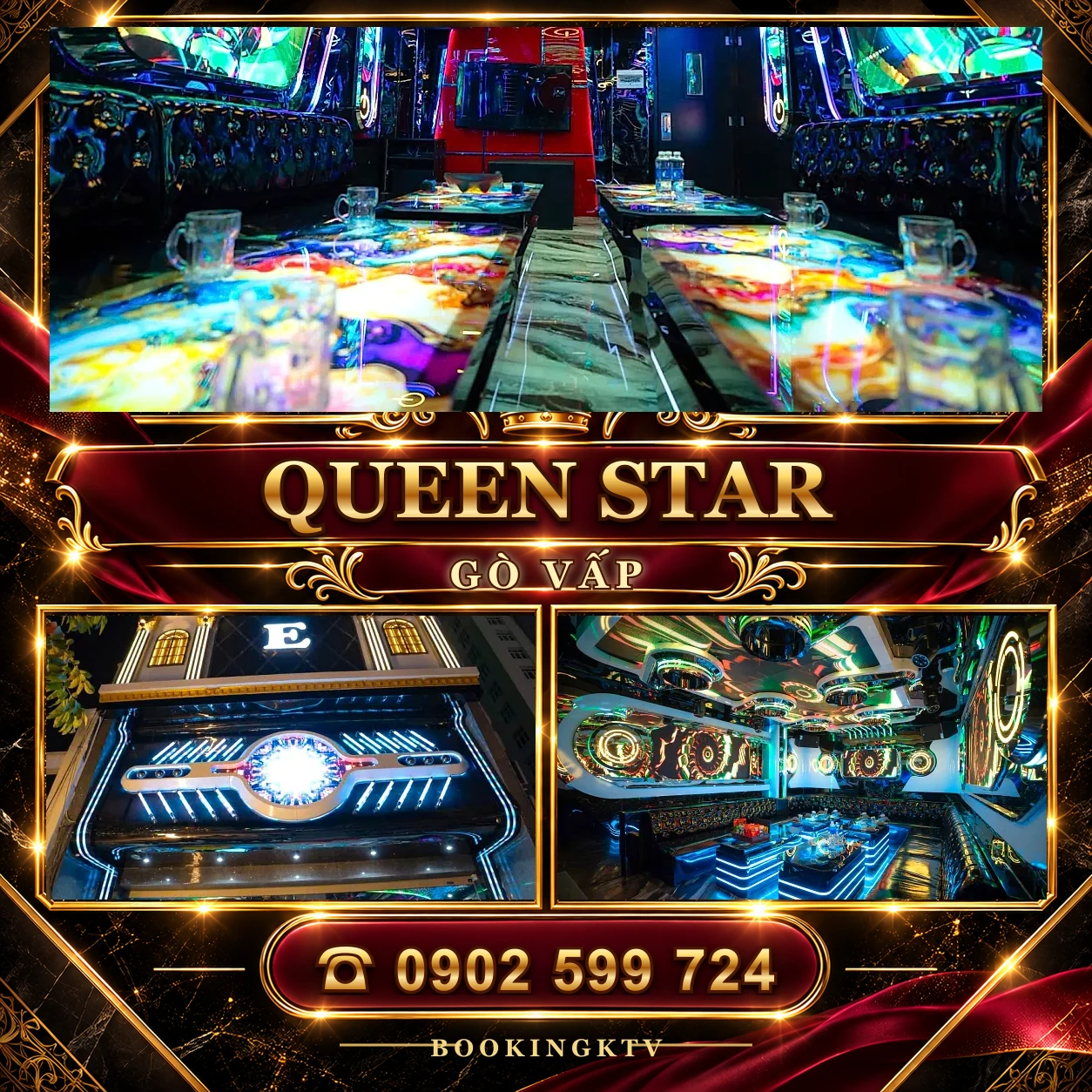 Karaoke Queen Star Gò Vấp – mặt tiền và phòng LED