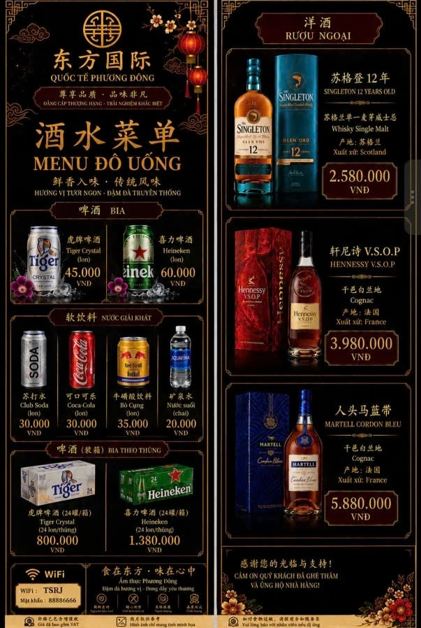 Menu đồ uống và trái cây tại Quốc Tế Đông Phương KTV
