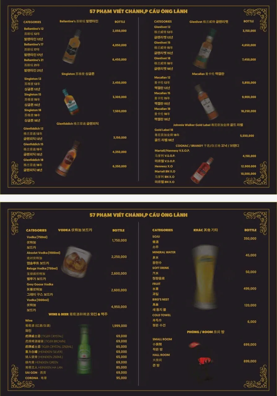 Menu và đồ uống tham khảo tại Karaoke Lotus Restaurant