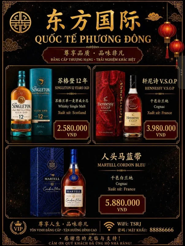 Menu rượu tại Quốc Tế Đông Phương KTV Bình Dương