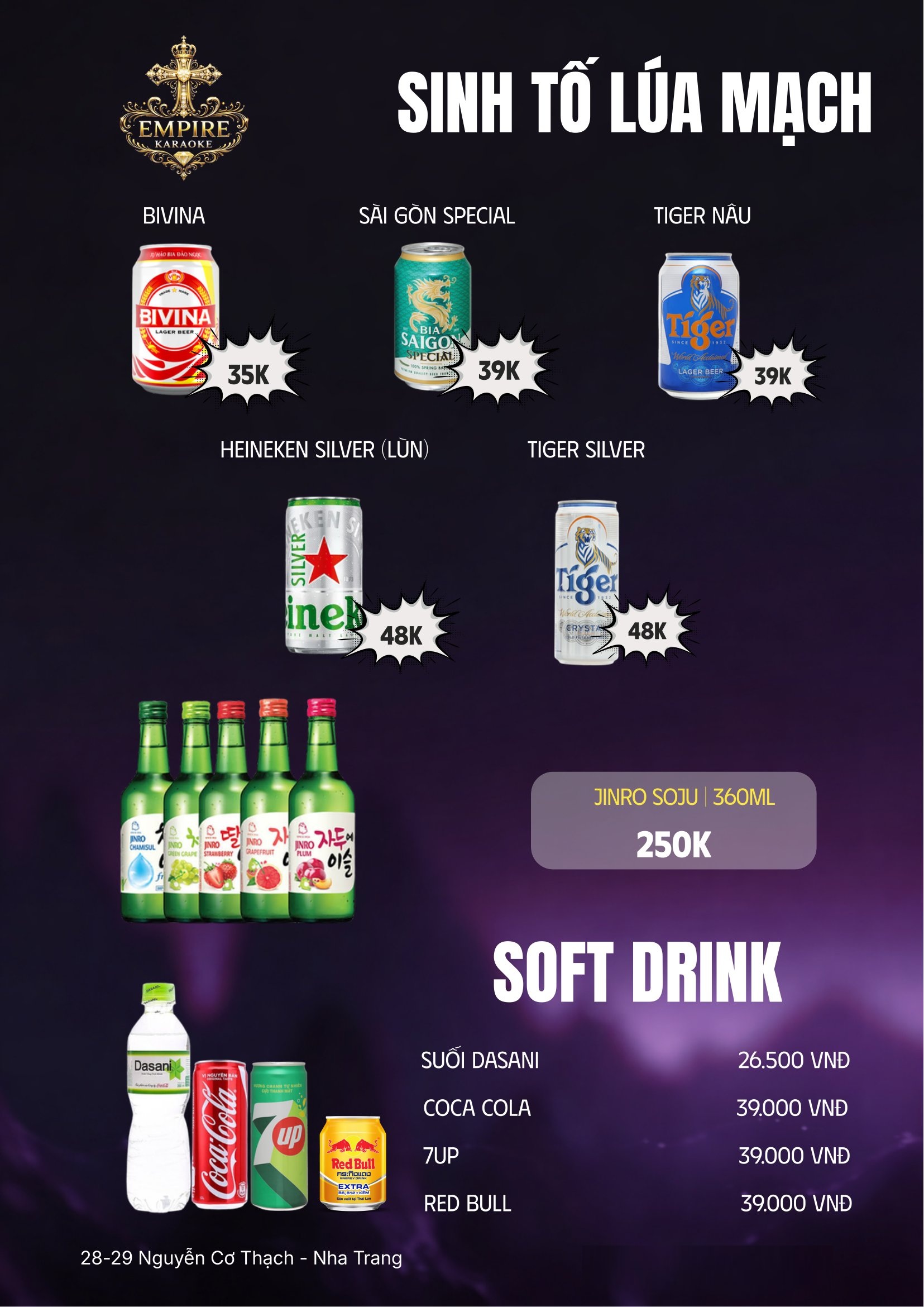Menu bia và nước ngọt Empire KTV