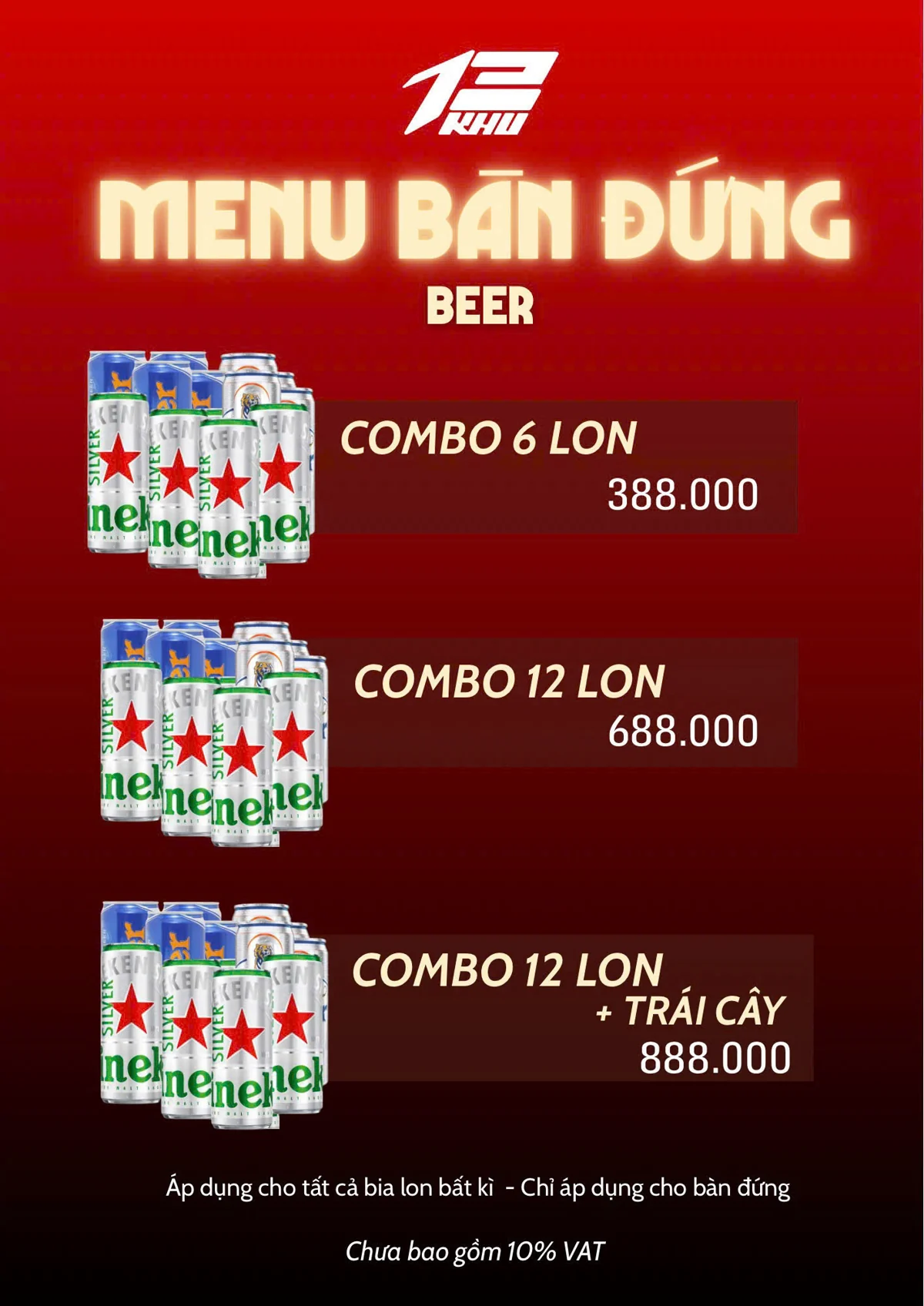Menu bàn đứng combo bia lon