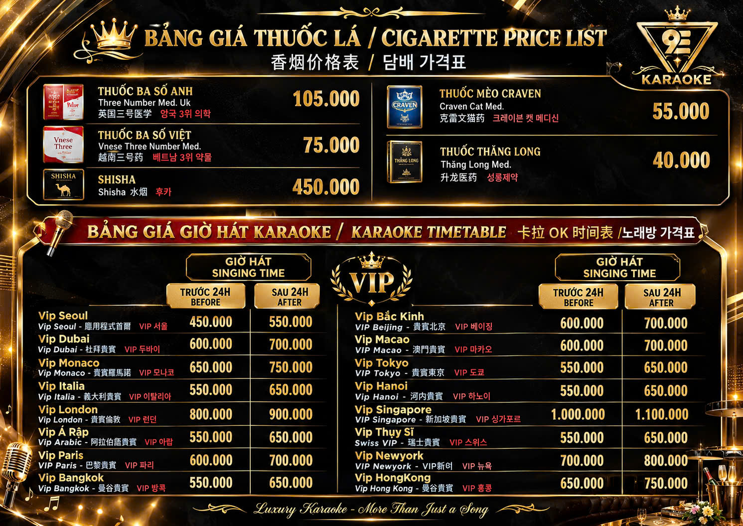 Bảng Giá Karaoke 9E Phú Quốc