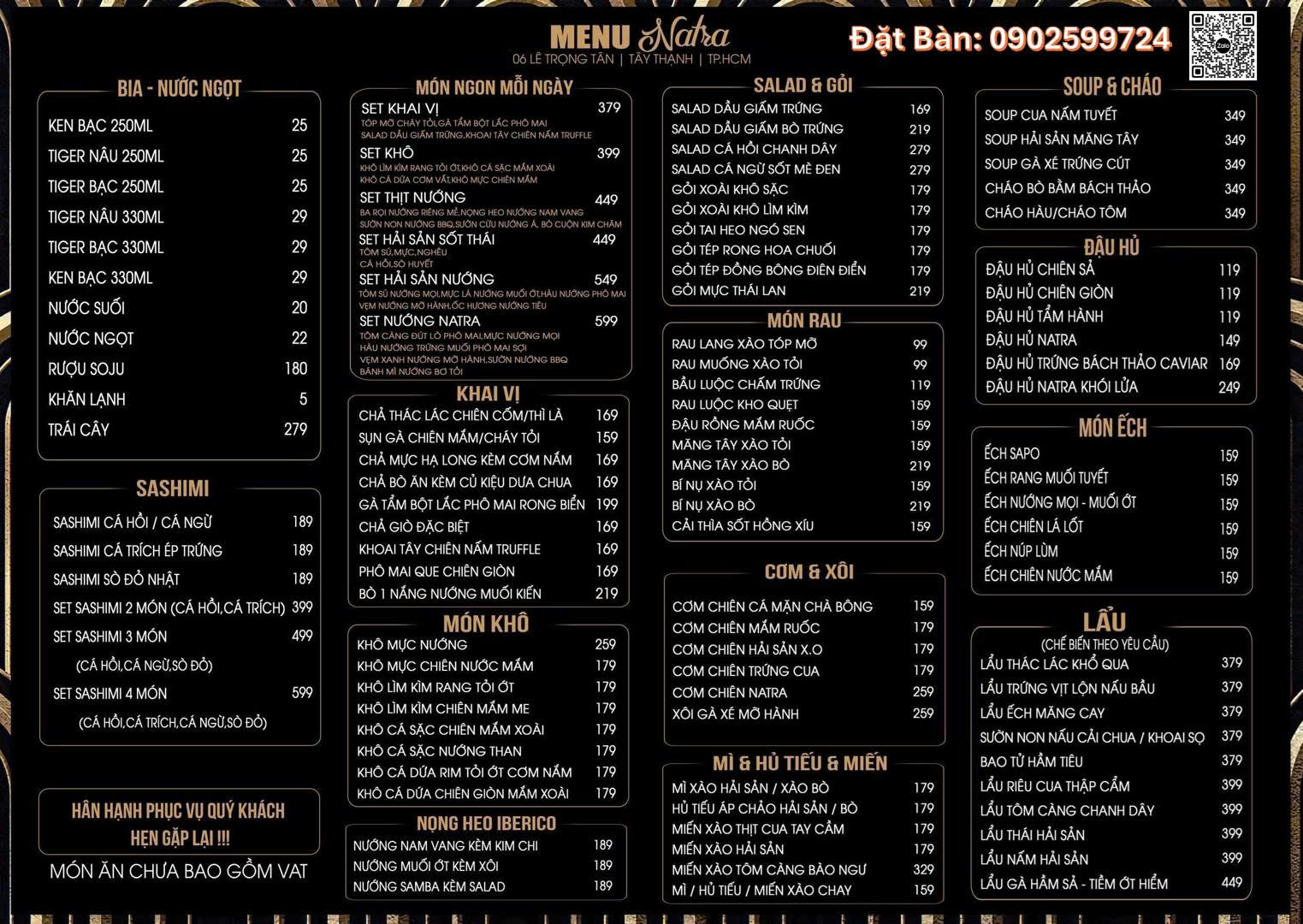 Menu Natra Garden 6 Lê Trọng Tấn