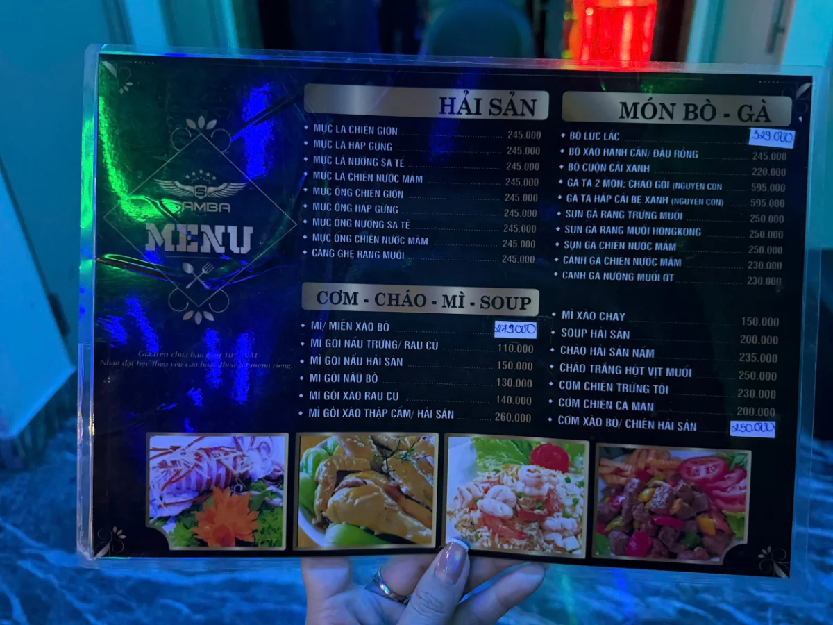 Menu thức uống tại Karaoke Samba Tân Sơn Nhì