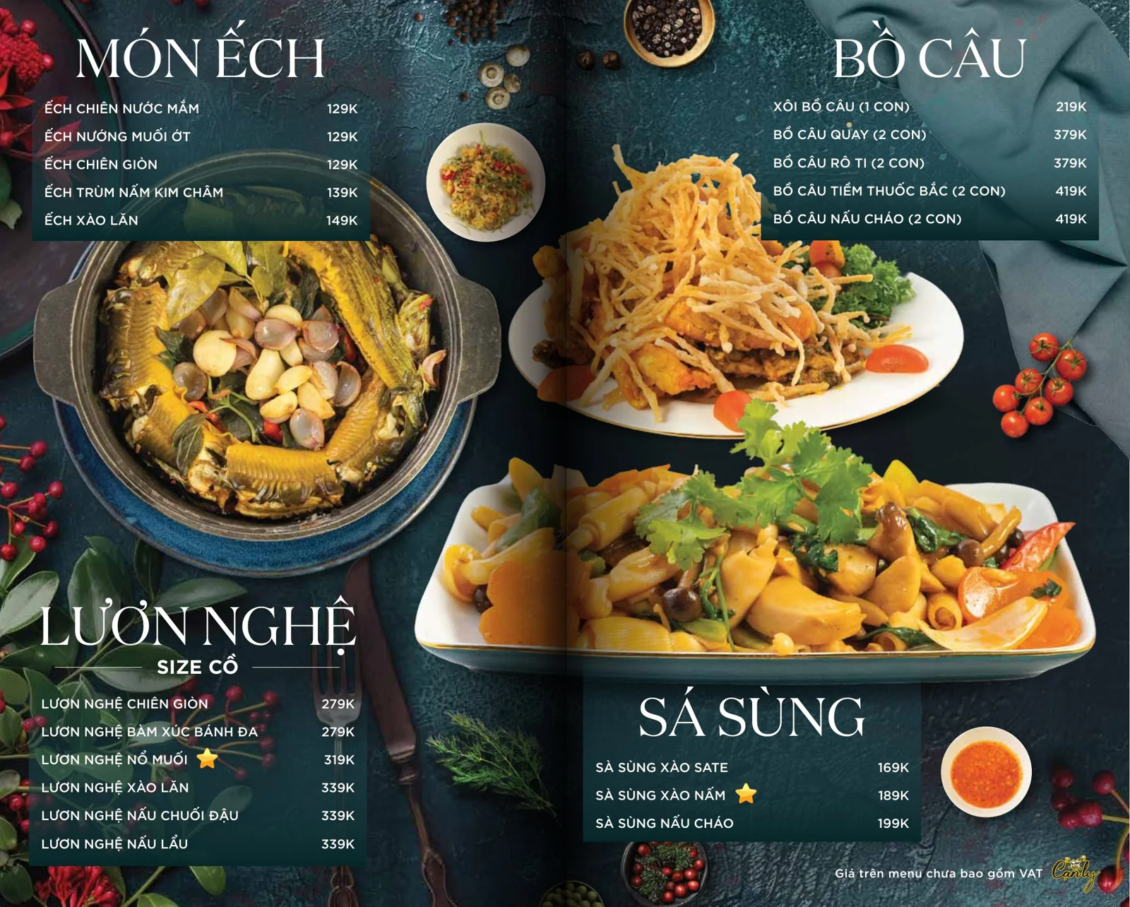Menu ếch, lươn, bồ câu, sá sùng