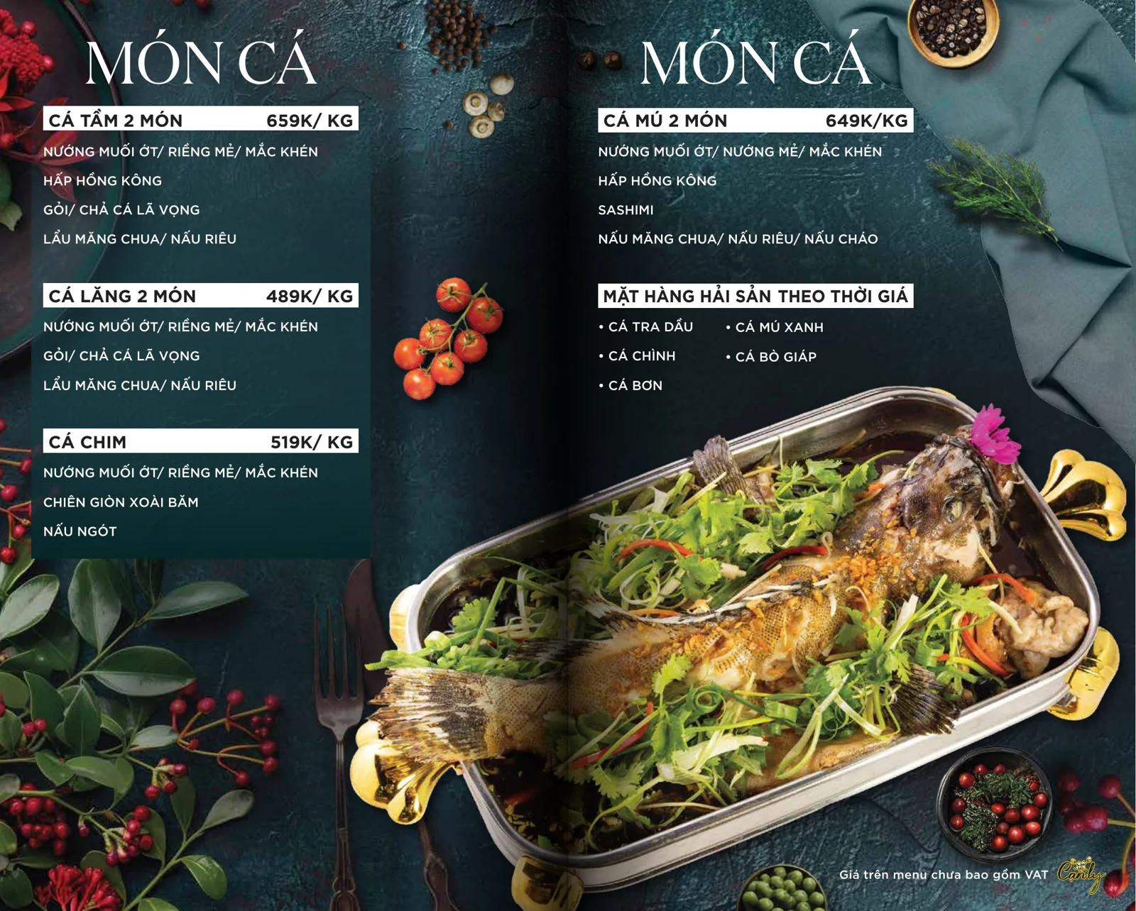 Menu cá tầm, cá lăng, cá chim, cá mú
