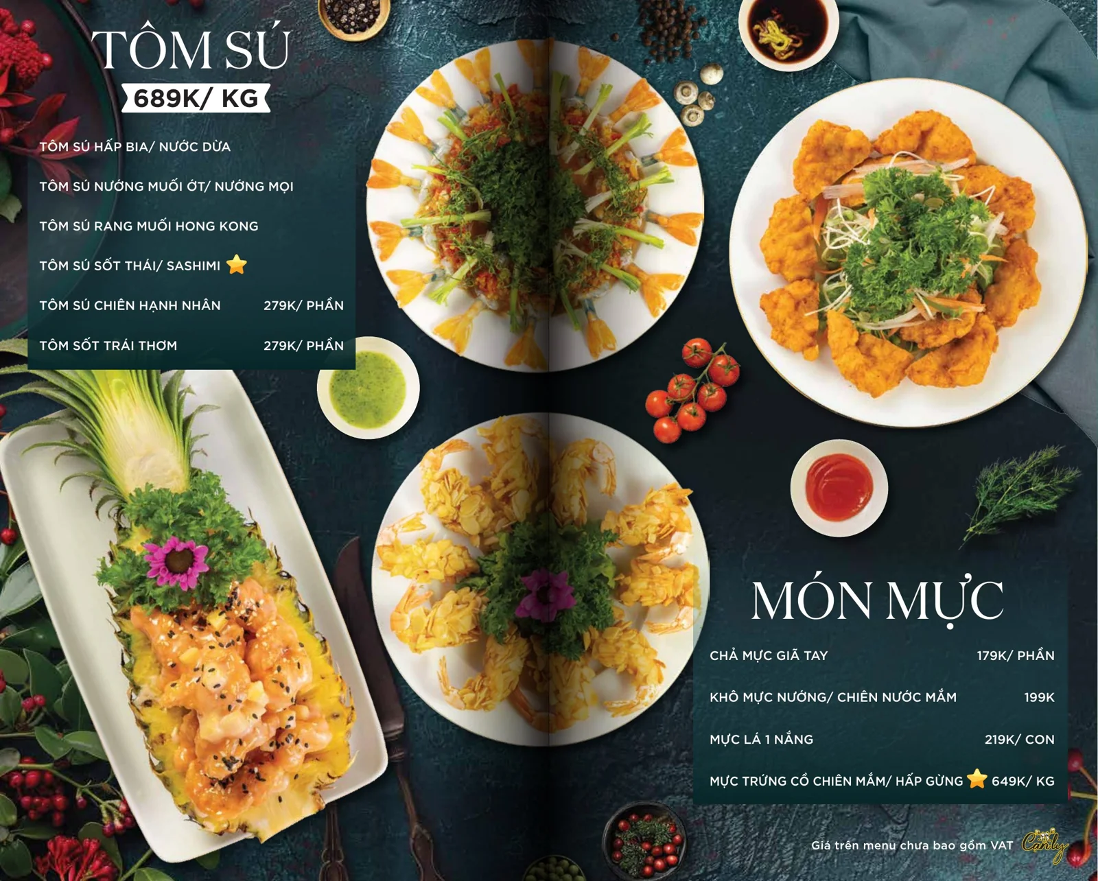 Menu tôm sú, món mực
