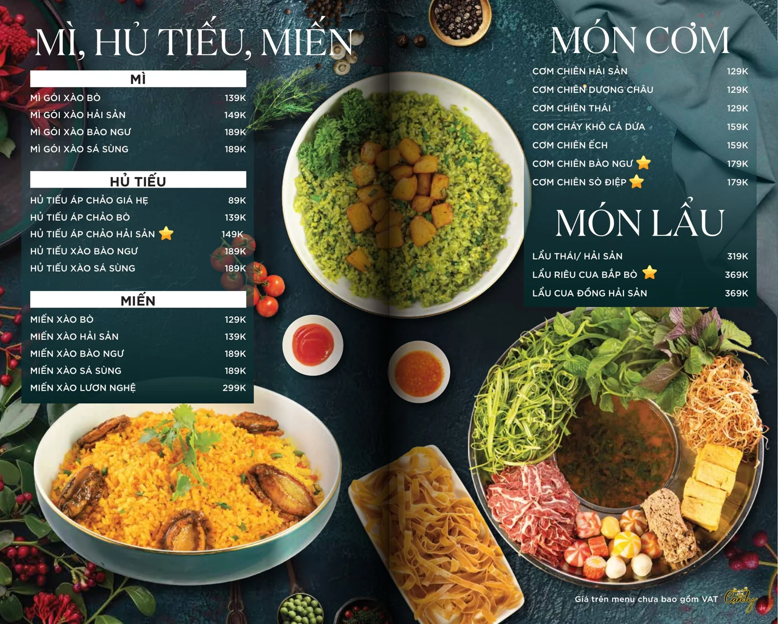 Menu mì, cơm, lẩu