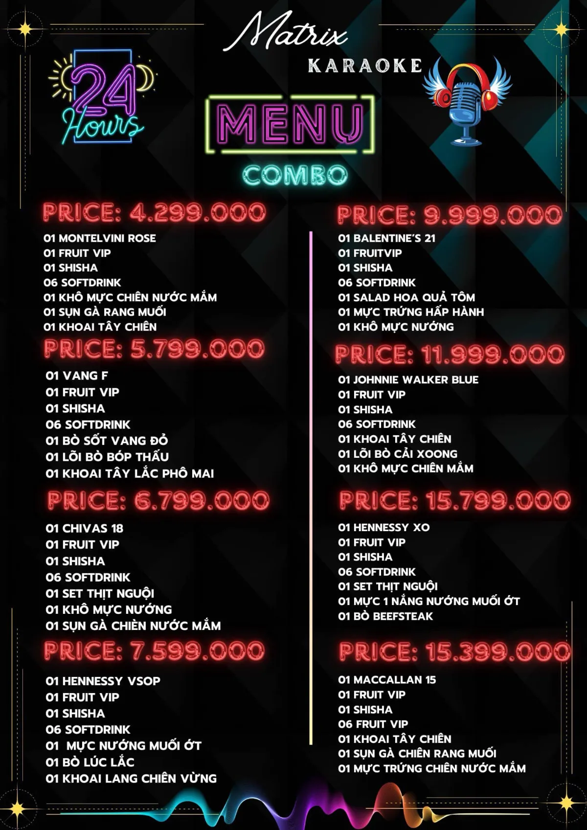 Menu combo Matrix Karaoke