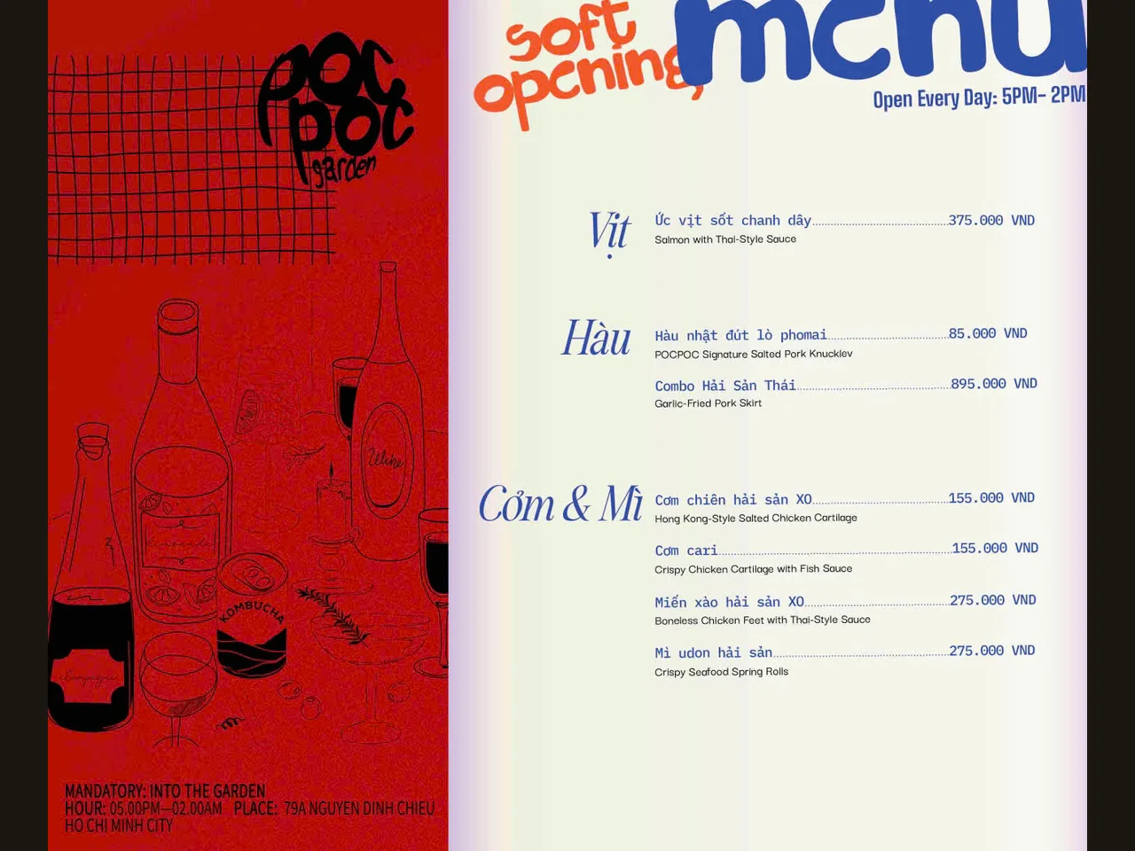 Menu Poc Poc Garden: vịt, hàu, cơm chiên, mì