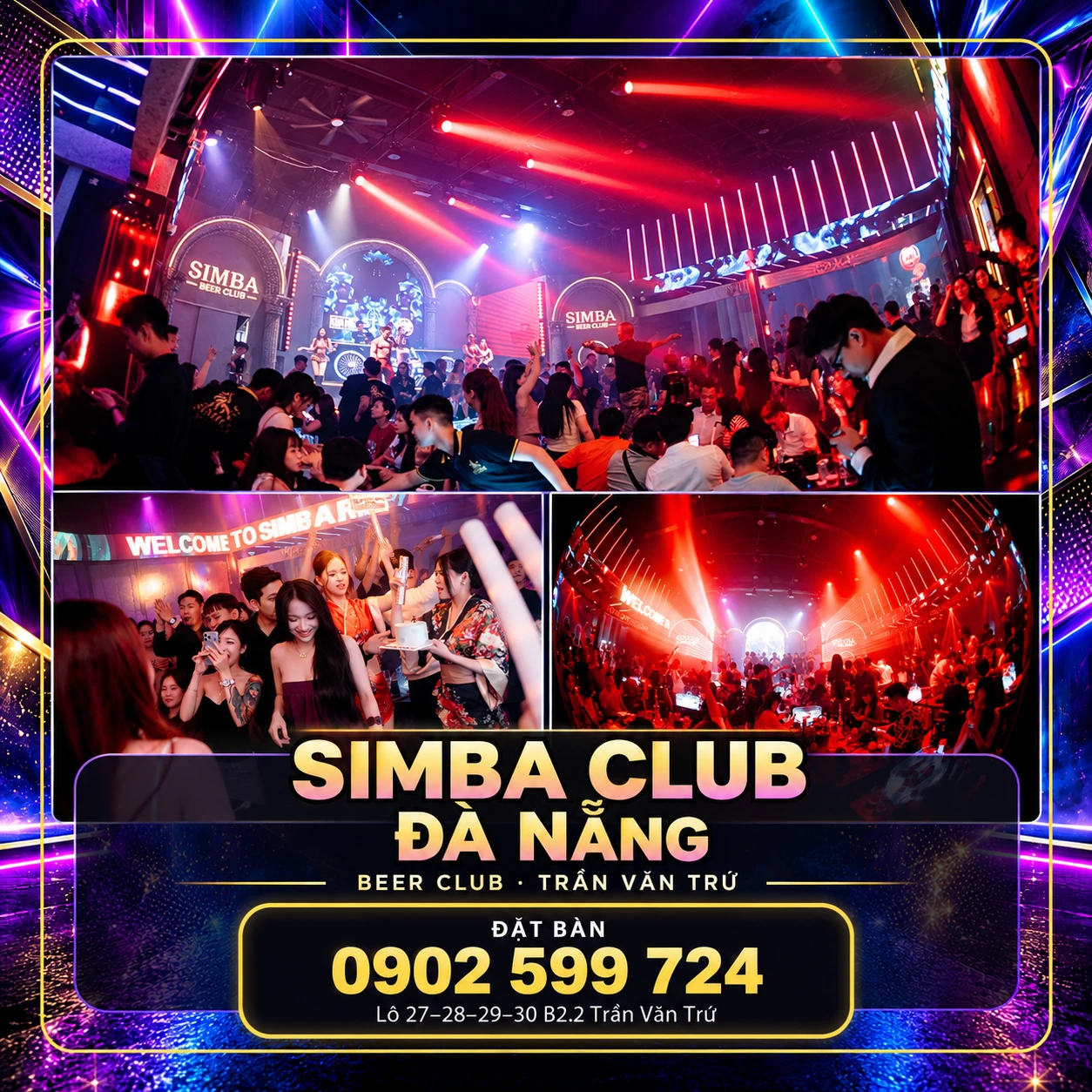 Không gian thật Simba Club Đà Nẵng với sân khấu và khu bàn khách